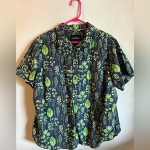 Wildfang Navy and Green Botanical Shirt